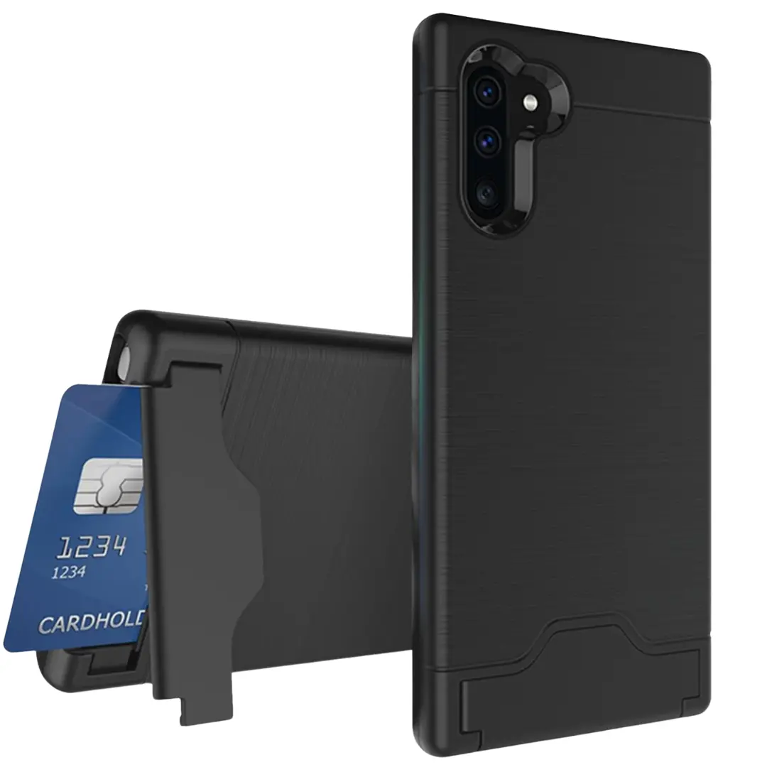Samsung Galaxy Note 10 Brush Card Holder and Kickstand Case Black